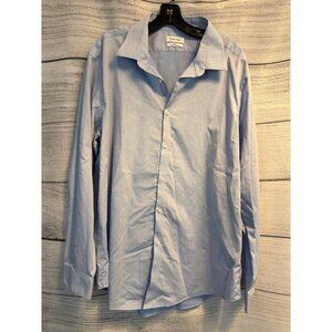 Calvin Klein Mens Steel+ Slim Fit Herringbone Button-Up Dress Shirt 18 32/33